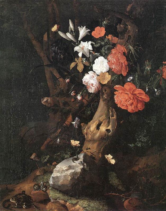 RUYSCH, Rachel Flowers on a Tree Trunk af china oil painting image